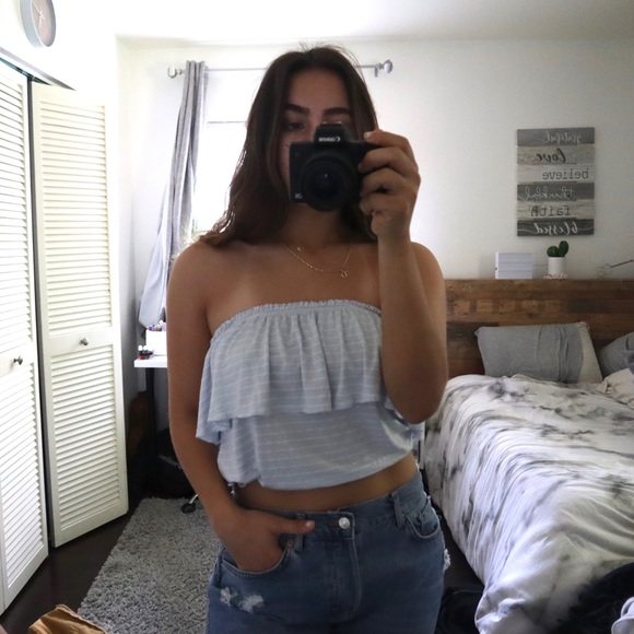 Abercrombie & Fitch Tops - Cute Baby Blue Striped Strapless Loose Tube Top